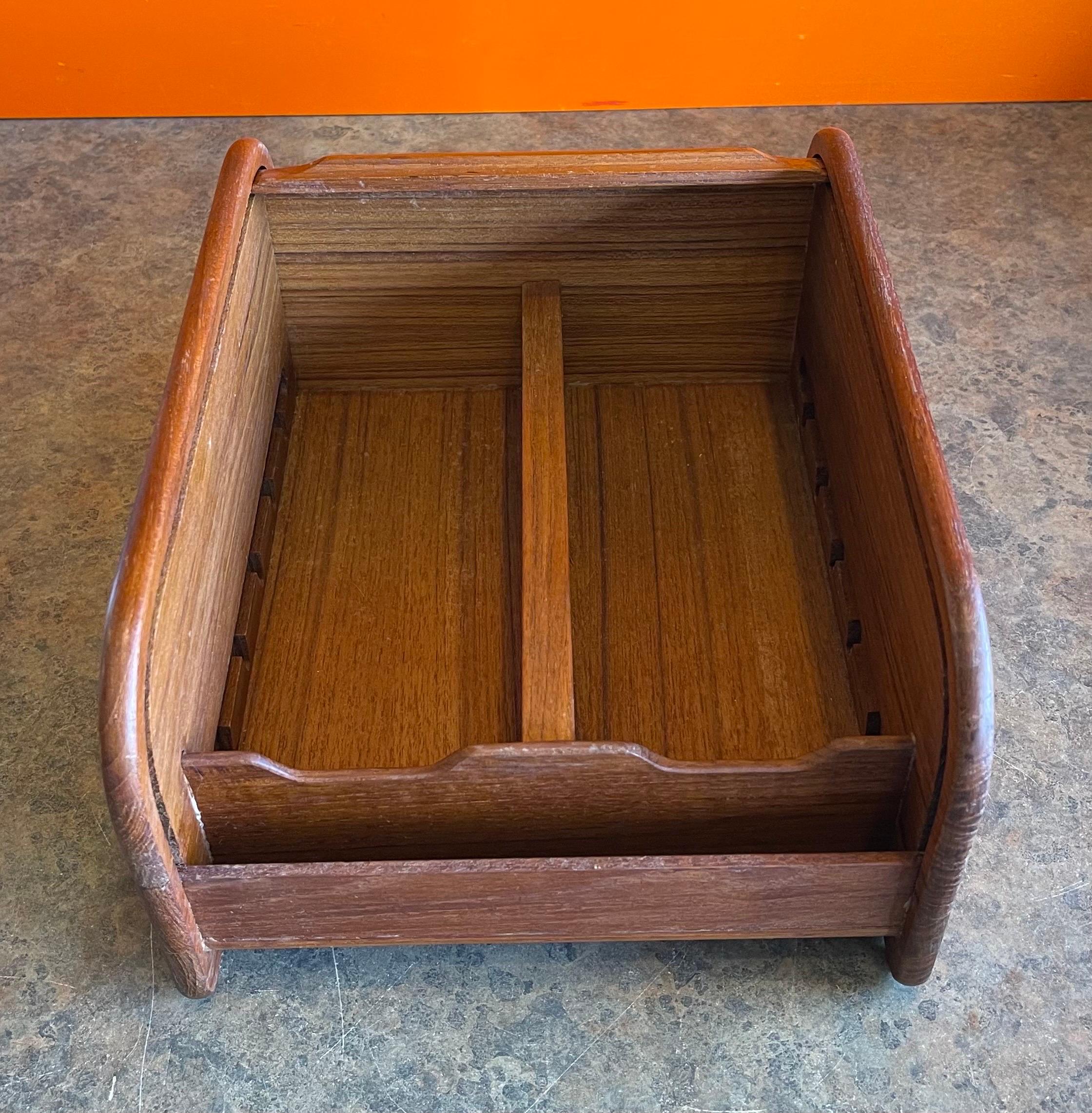 MCM Solid Teak Tambour Door Trinket Desk Top Box 2