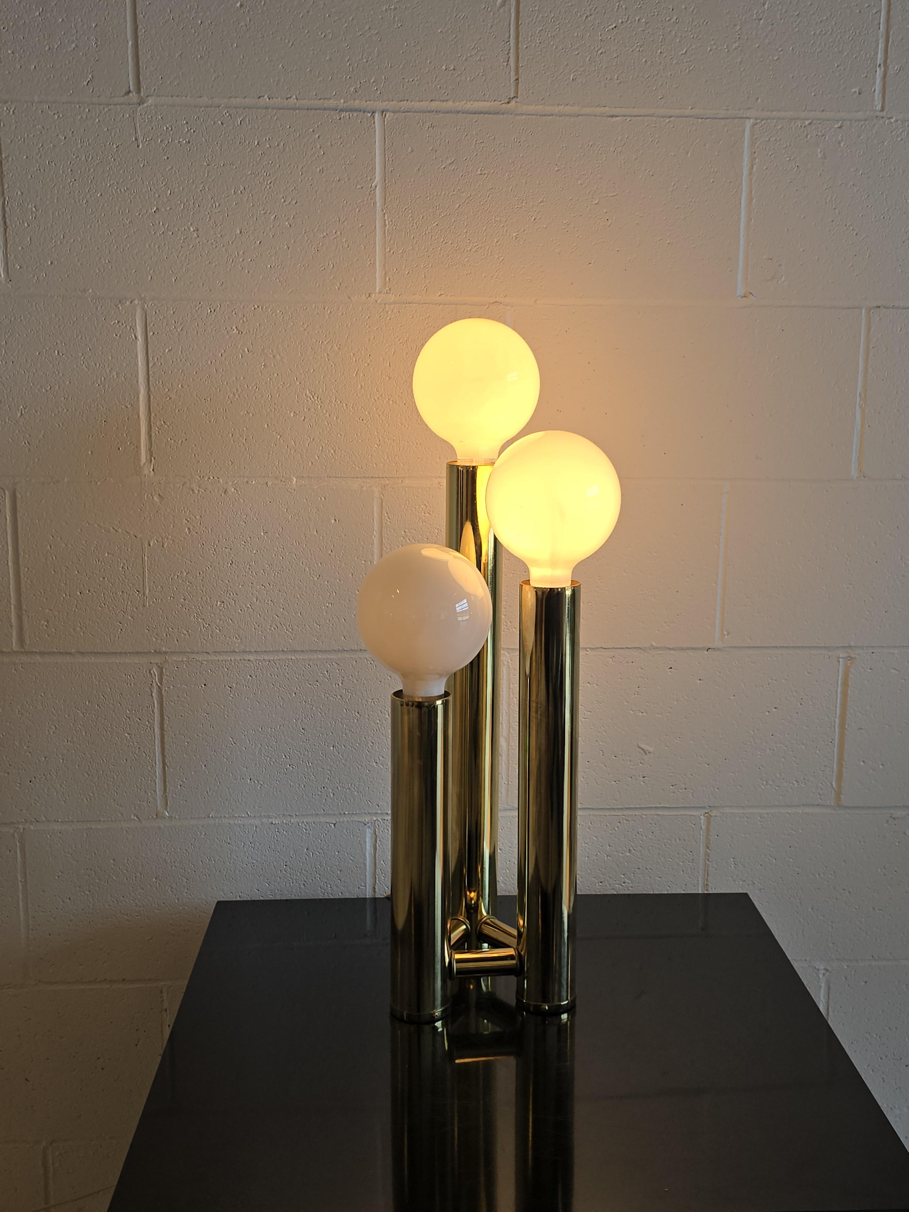 Other MCM Space Age Three Tier Tubular Brass 1970s Table Lamp For Sale
