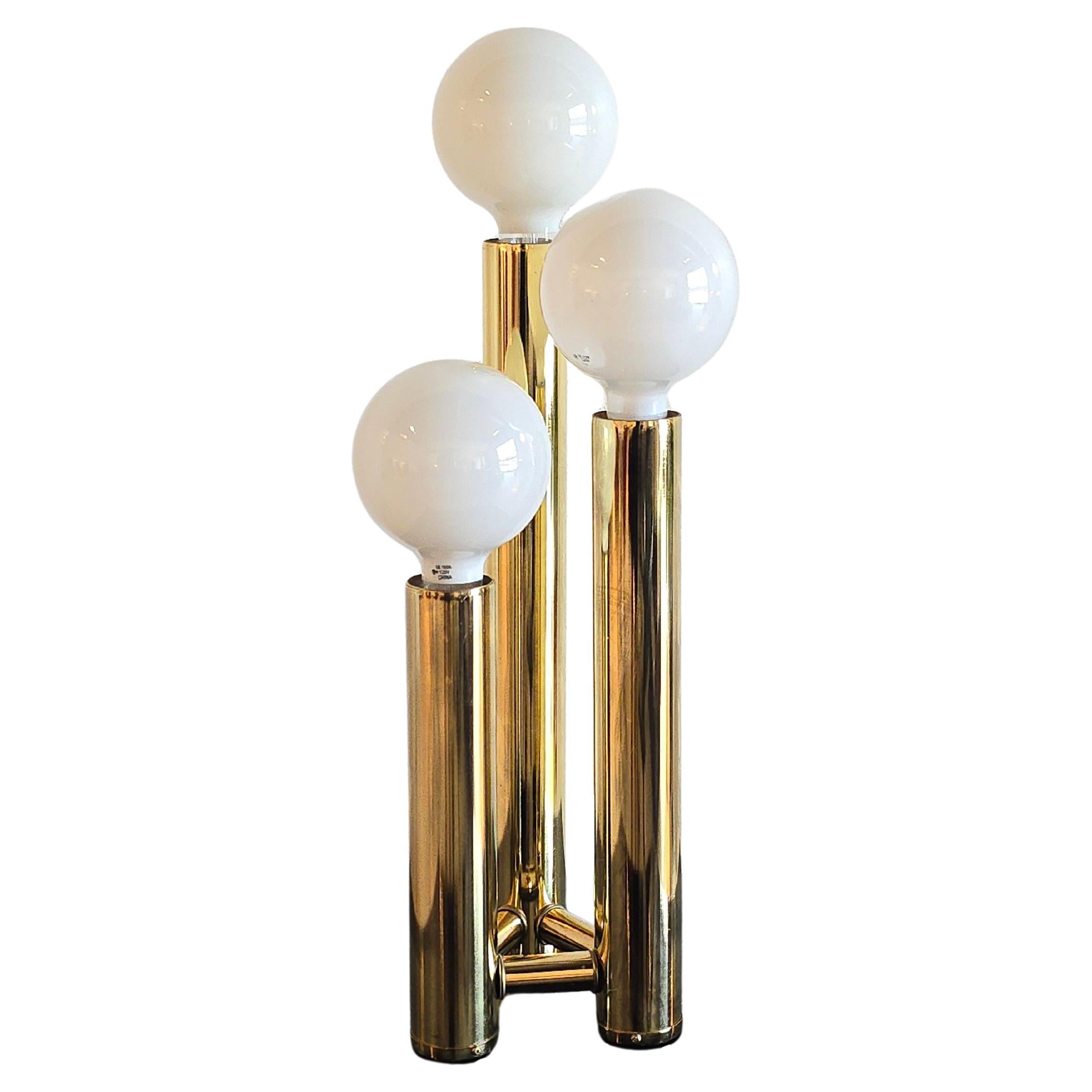 MCM Space Age Three Tier Tubular Brass 1970s Table Lamp For Sale