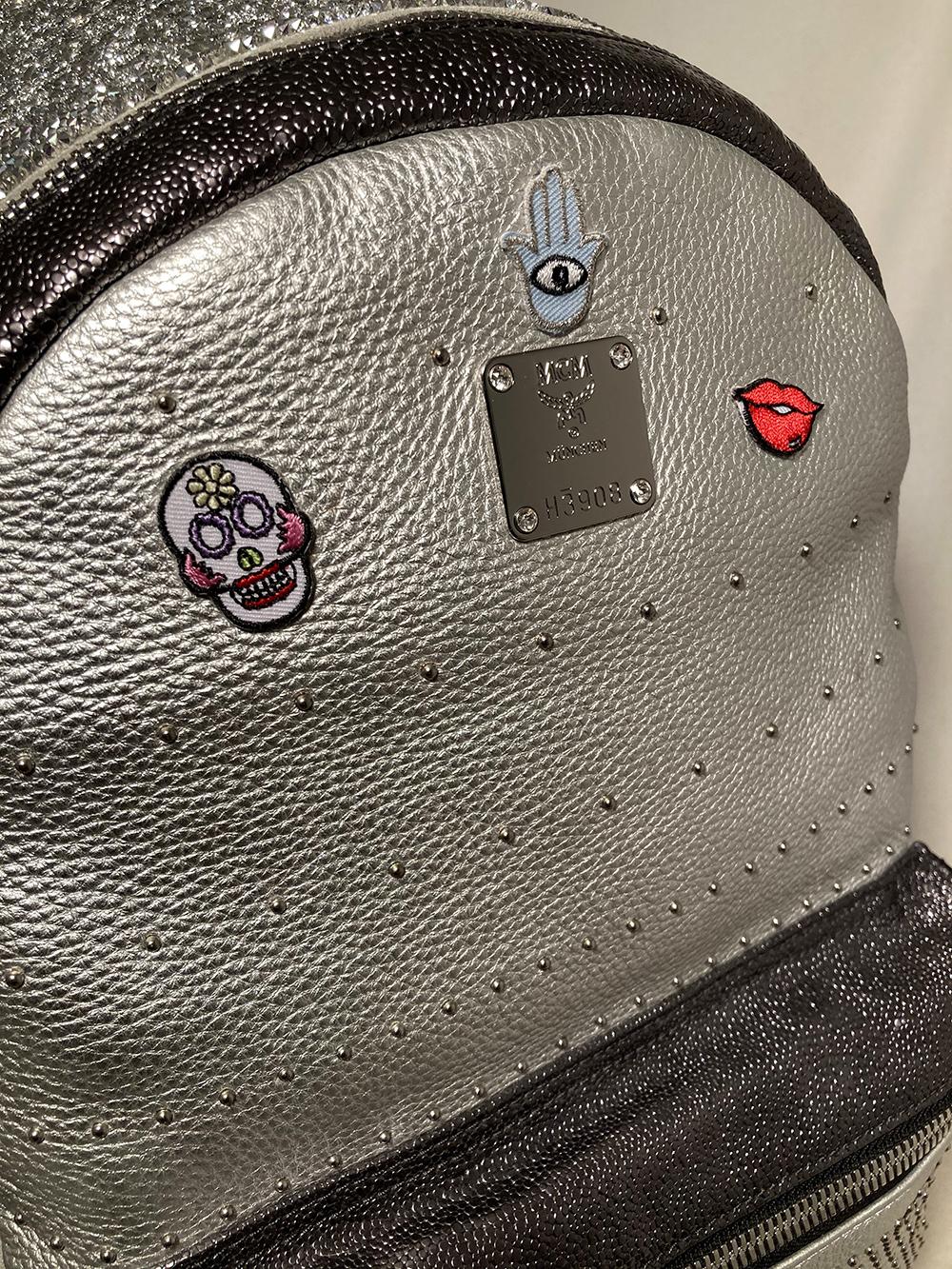 Women's MCM Special Edition Silver Leather Swarovski Crystal Backpack with Rabbit Charm For Sale