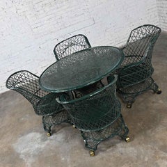 MCM Spun Fiberglass Forest Green Outdoor Dining Table & 4 Armchairs on Casters