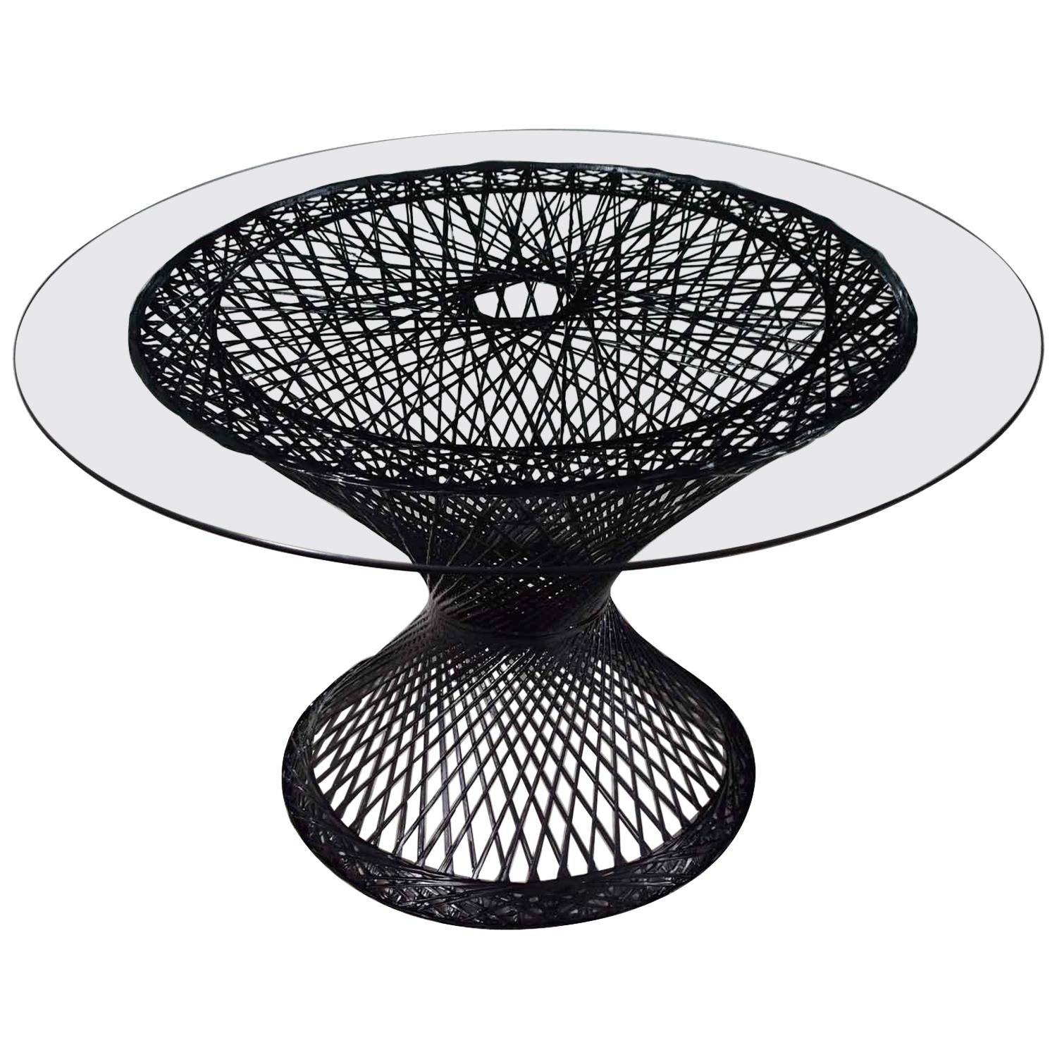 MCM Spun Fiberglass Round Dining Table Glass Top  For Sale