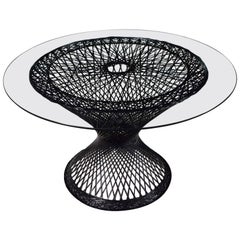 MCM Spun Fiberglass Round Dining Table Glass Top