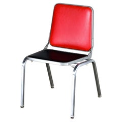 MCM Stackables Folding Chair Side Table by Krueger Steel Frame Red & Black Vinyl