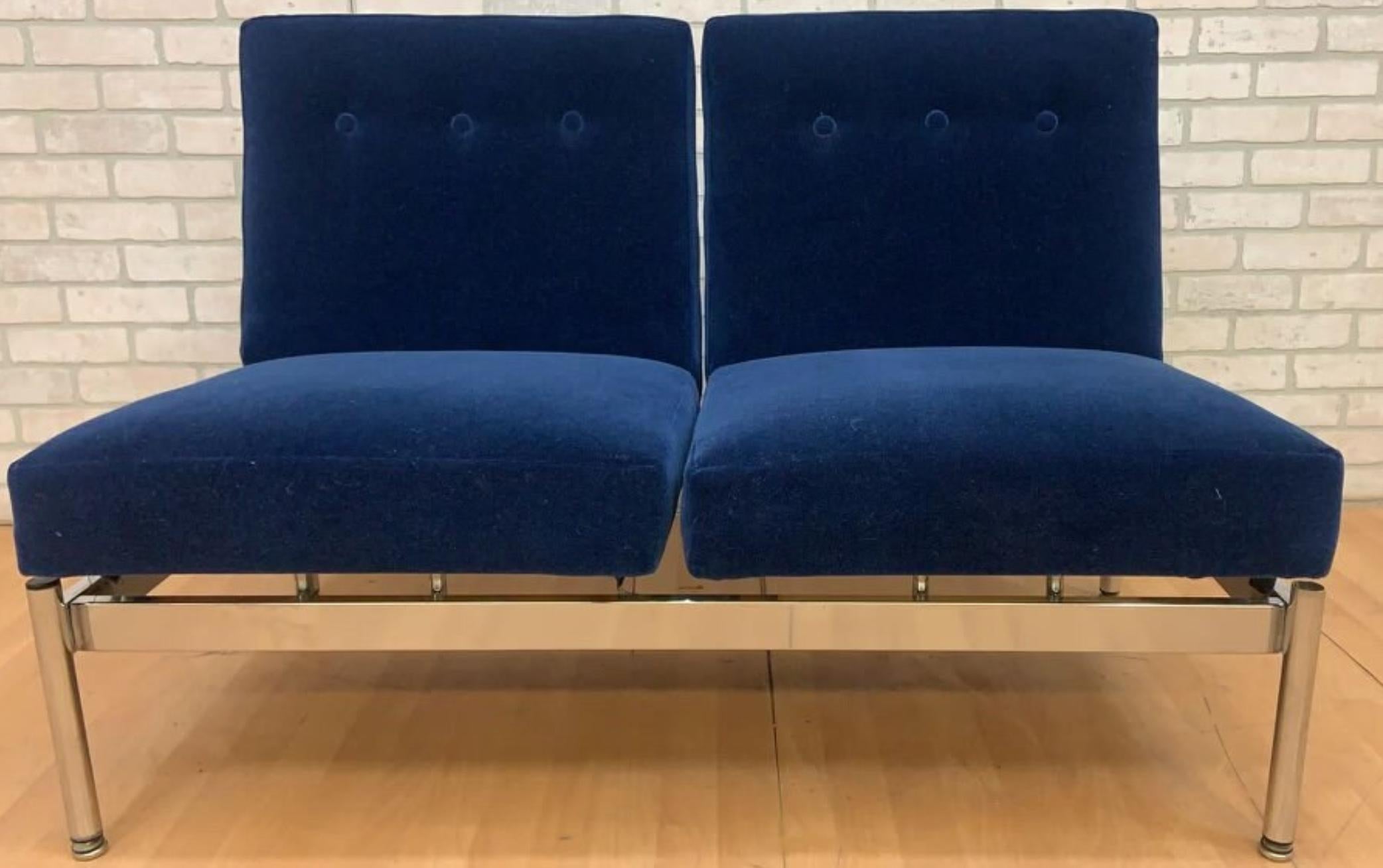 Mid-Century Modern MCM Steelcase 3 Seat & 2 Seat Sofa Set Upholstered in “Cobalt Blue” - Set of 2 For Sale