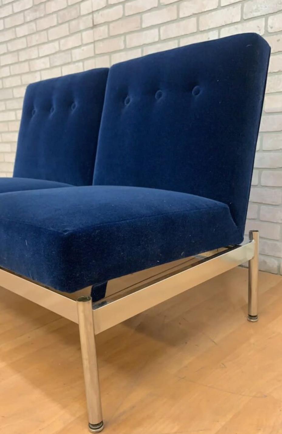 MCM Steelcase 3 Seat & 2 Seat Sofa Set Upholstered in “Cobalt Blue” - Set of 2 In Good Condition For Sale In Chicago, IL