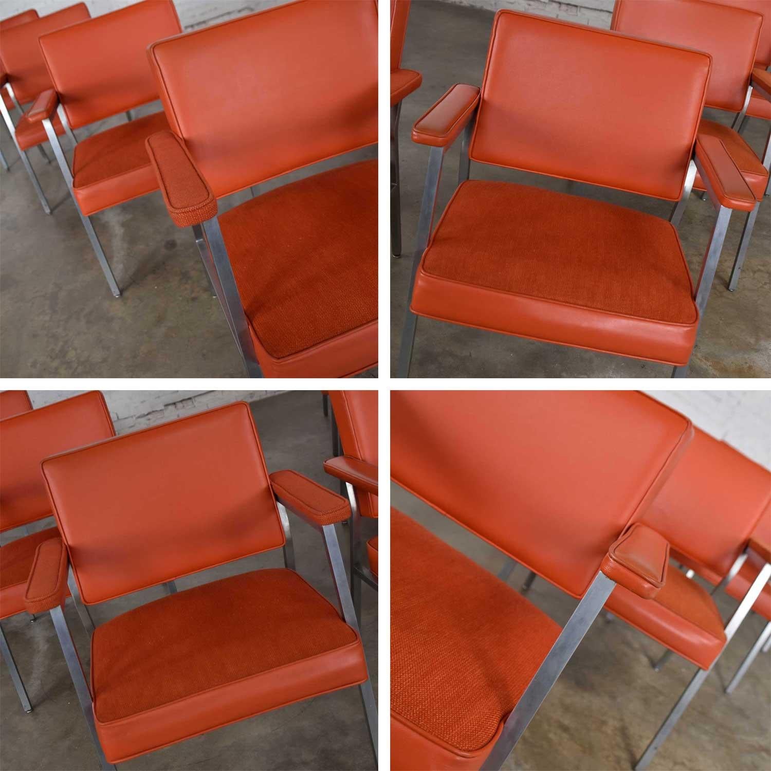 MCM Steelcase Coral Vinyl Fabric and Brushed Steel Dining Armchairs Set of 8 4