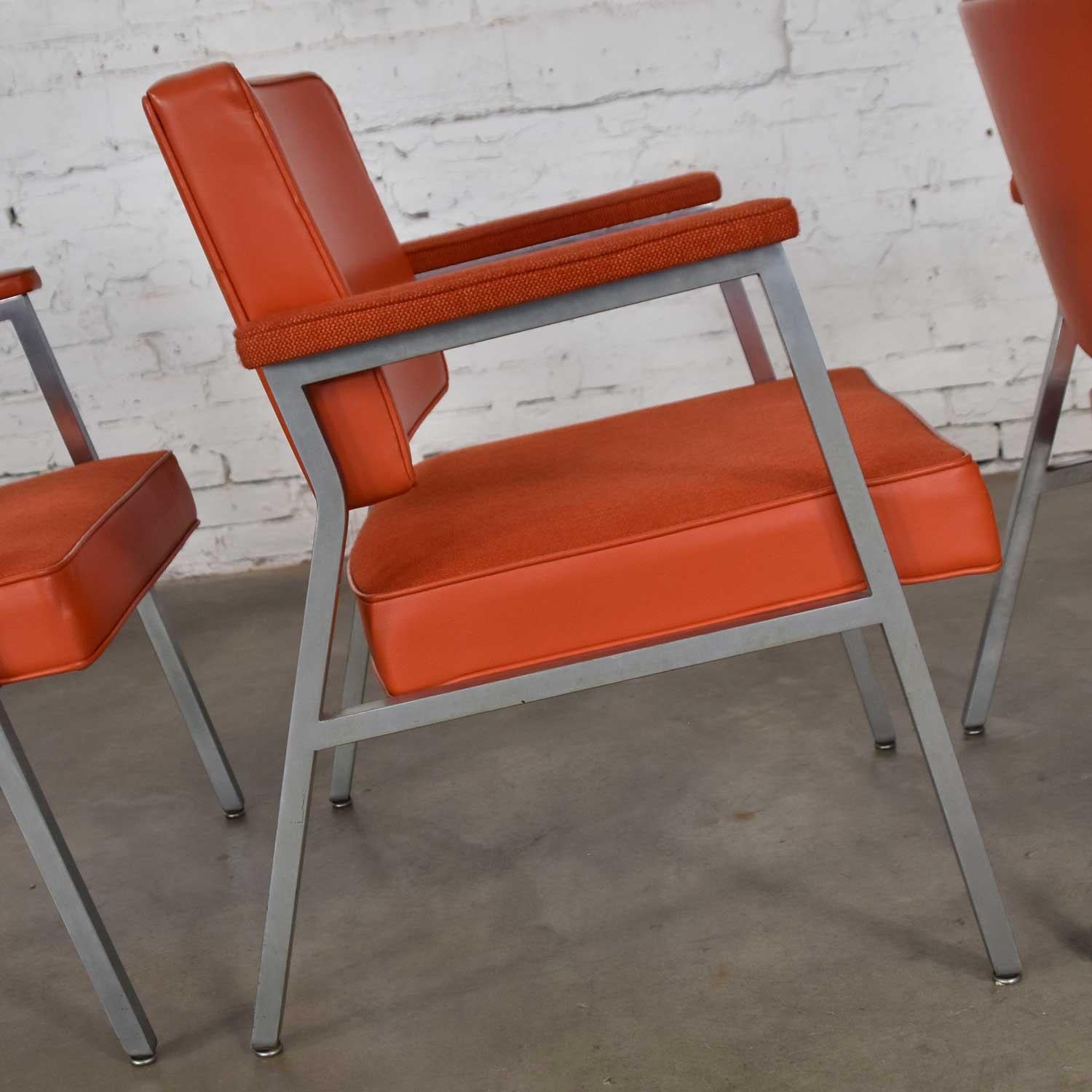 MCM Steelcase Coral Vinyl Fabric and Brushed Steel Dining Armchairs Set of 8 In Good Condition In Topeka, KS