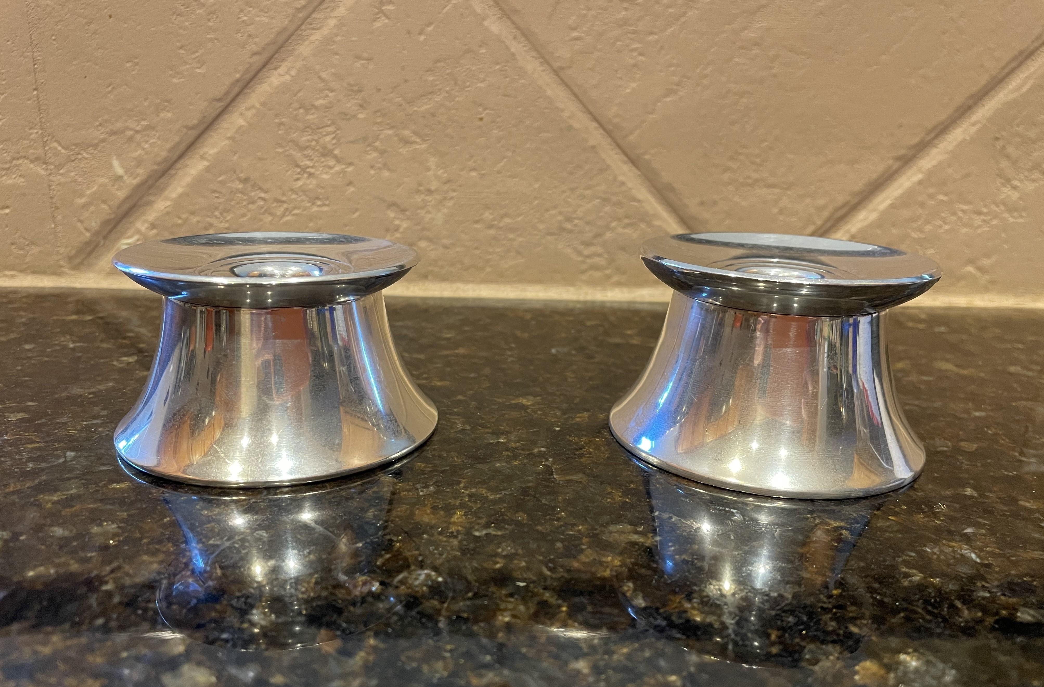 American MCM Sterling Silver Candle Holders - A Pair For Sale