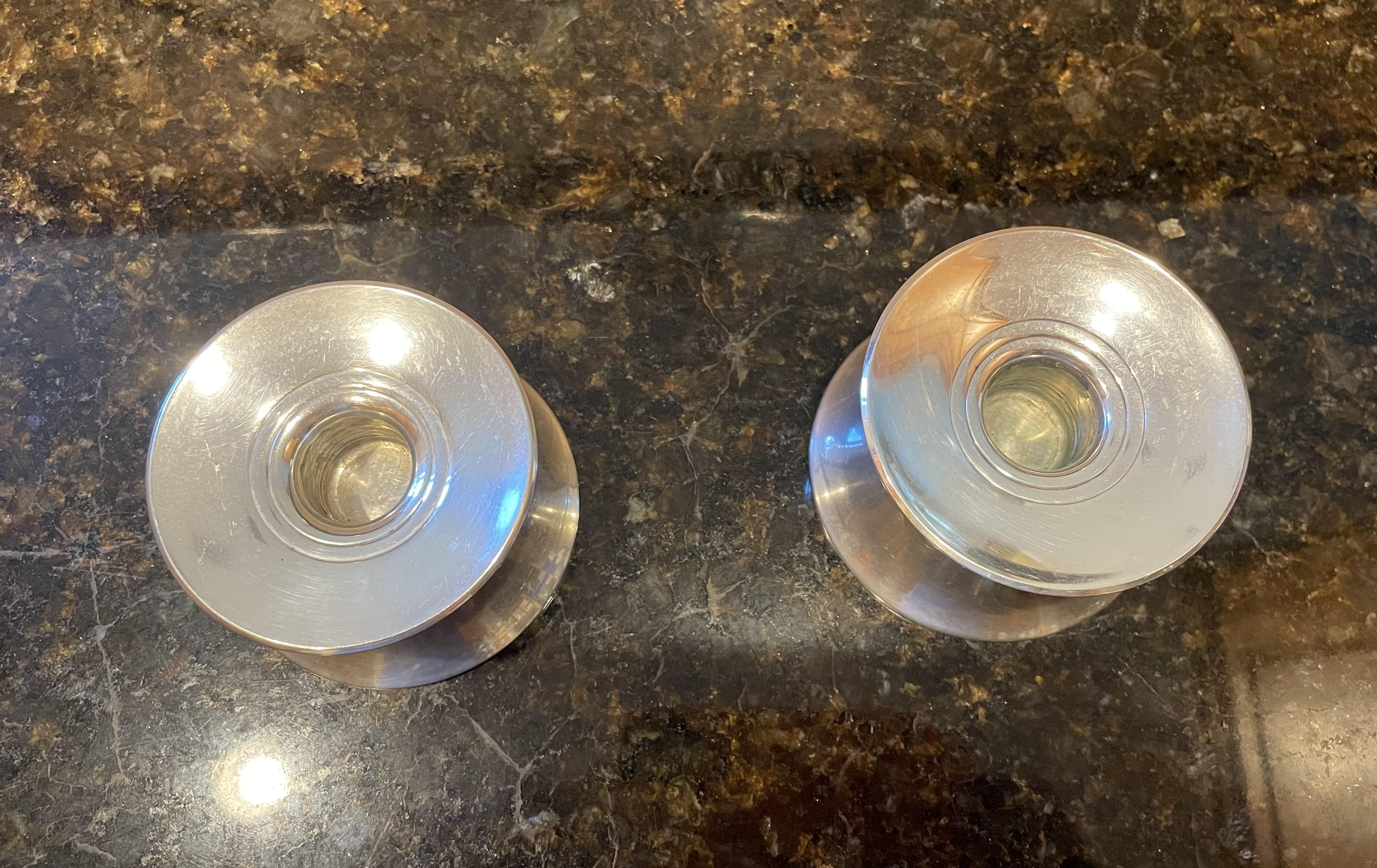 Cast MCM Sterling Silver Candle Holders - A Pair For Sale