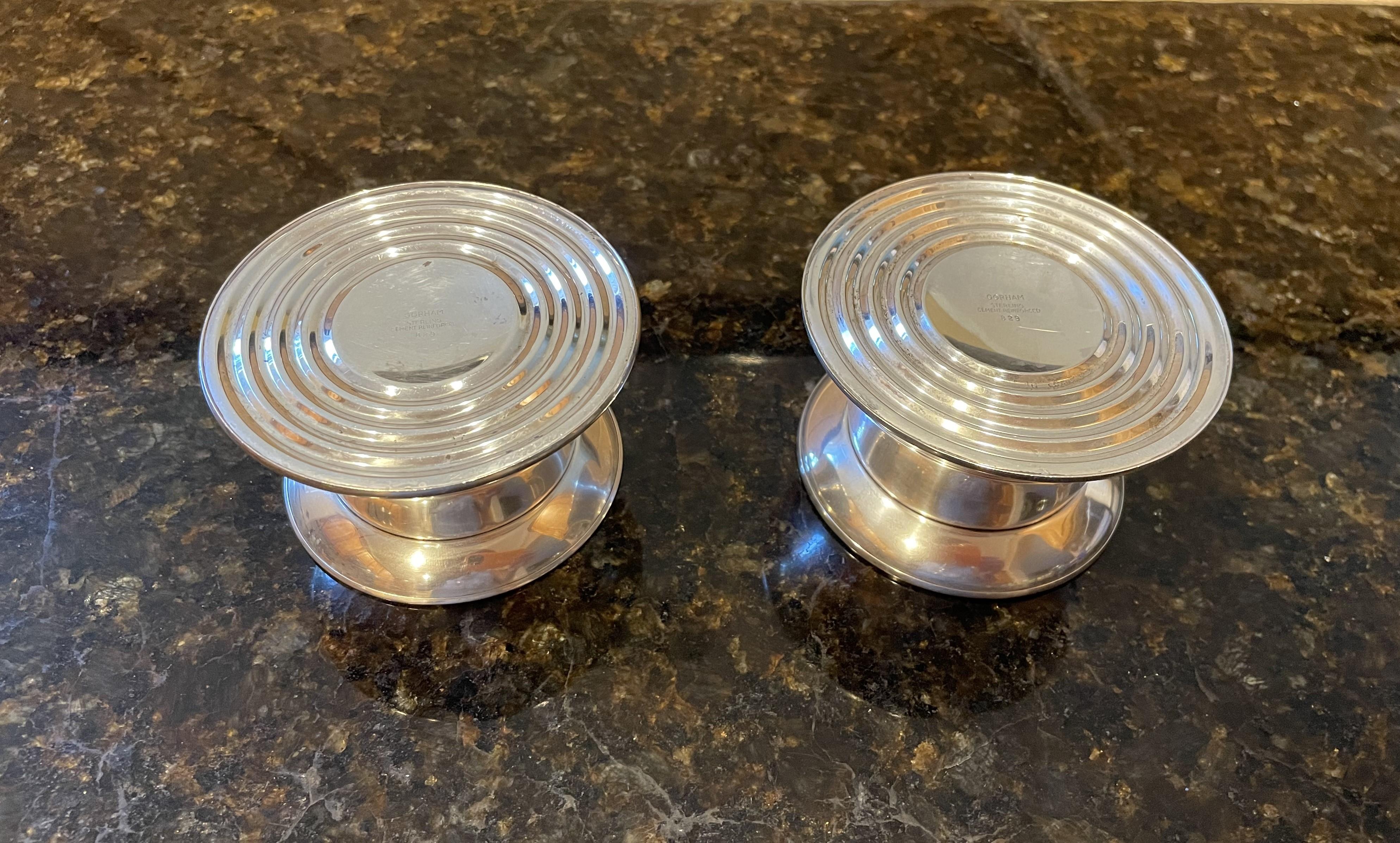 MCM Sterling Silver Candle Holders - A Pair In Excellent Condition For Sale In Austin, TX