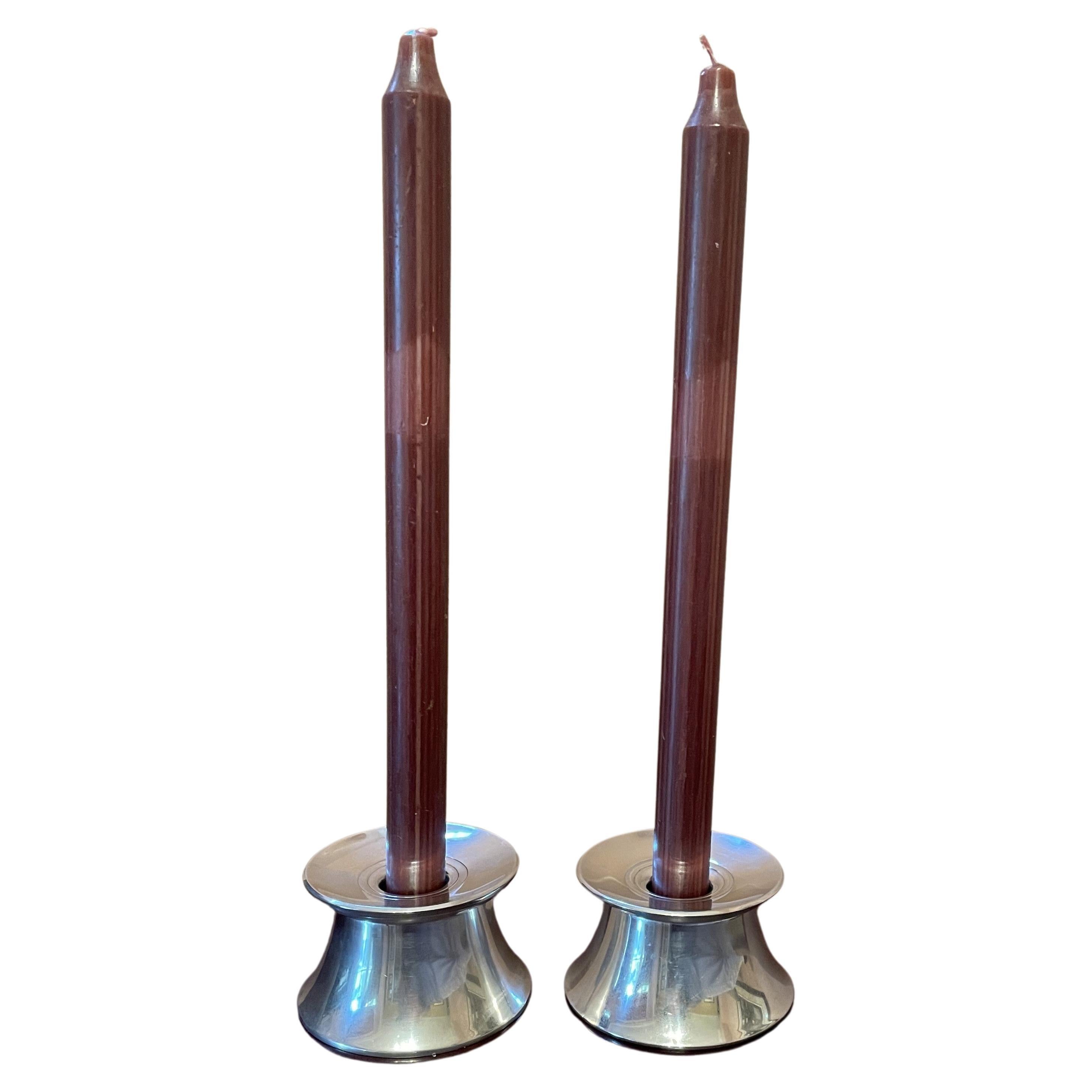 MCM Sterling Silver Candle Holders - A Pair For Sale