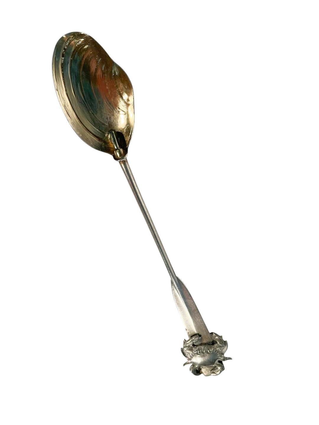 MCM Sterling Silver Encrusted Oyster Shell Condiment Dish and Spoon For Sale 5