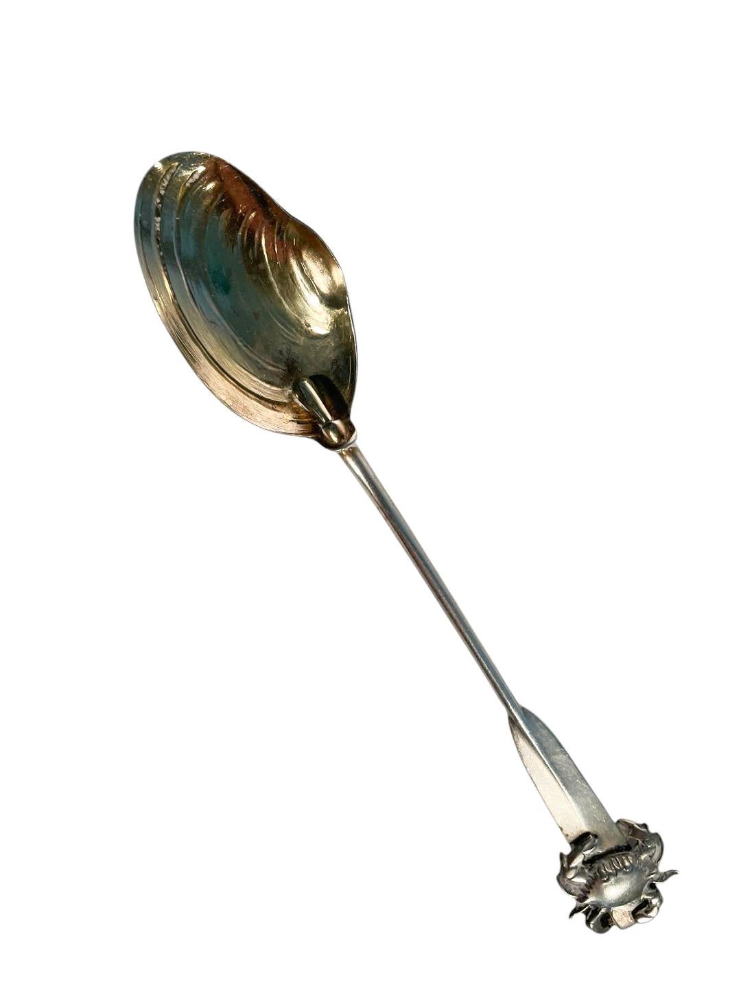 MCM Sterling Silver Encrusted Oyster Shell Condiment Dish and Spoon For Sale 2