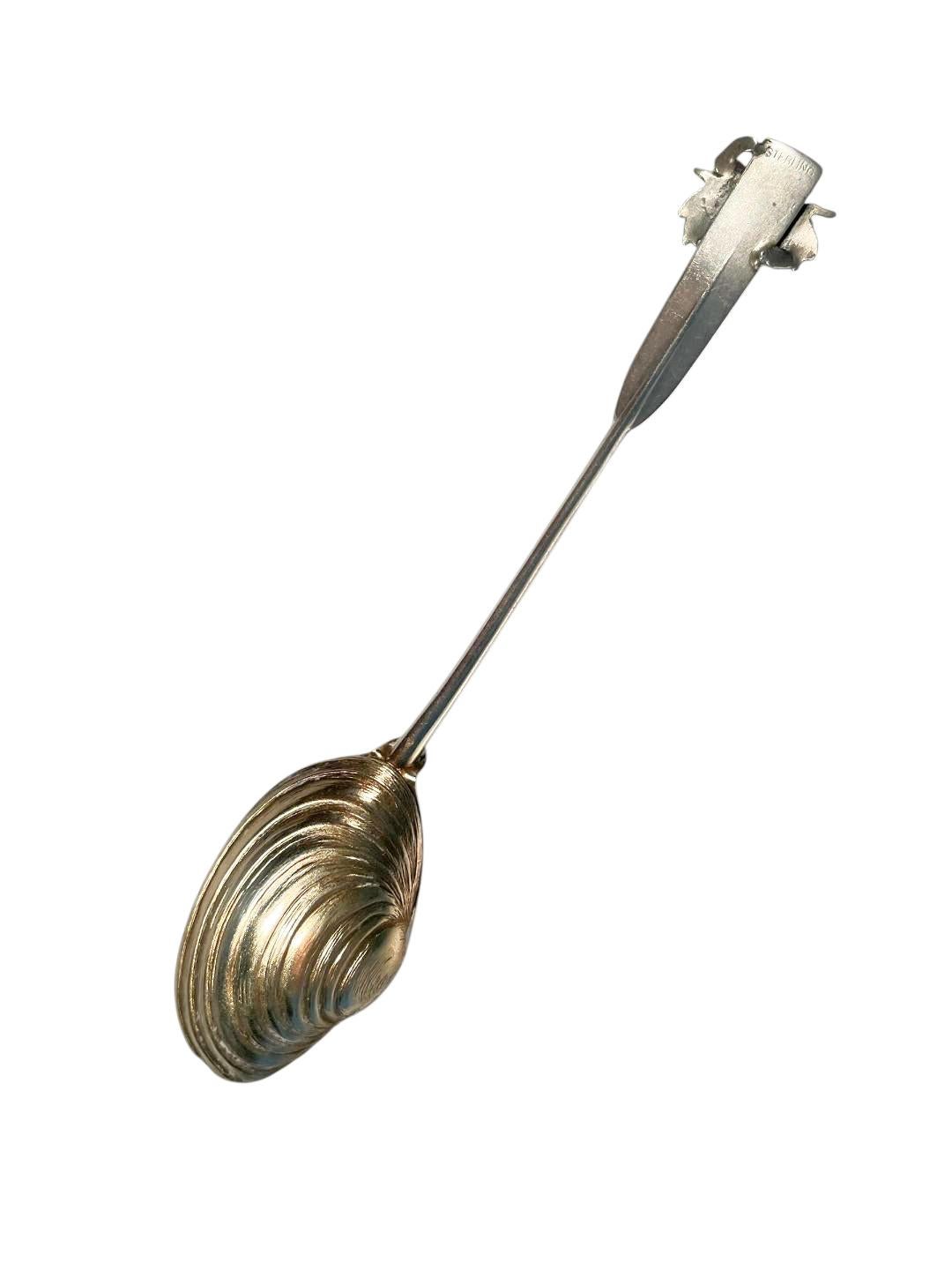 MCM Sterling Silver Encrusted Oyster Shell Condiment Dish and Spoon For Sale 3