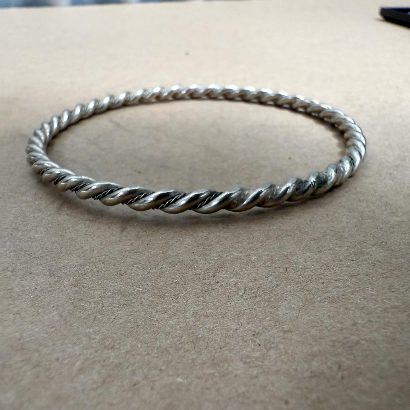 Mid-Century Modern MCM Sterling Silver Twist Bangle Bracelet For Sale