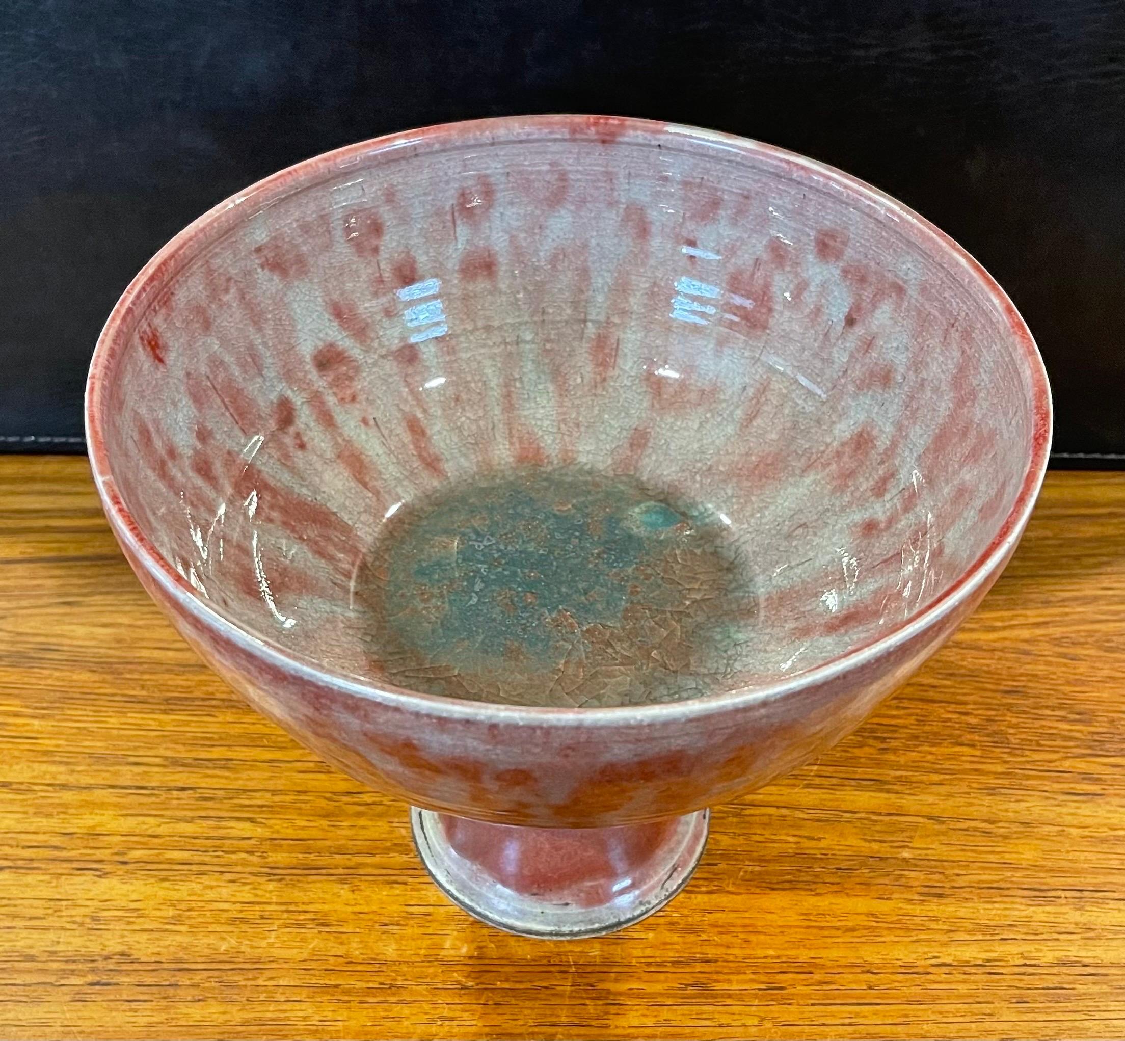 MCM Stoneware Studio Pottery Bowl on Pedestal by Amy Donaldson For Sale 4