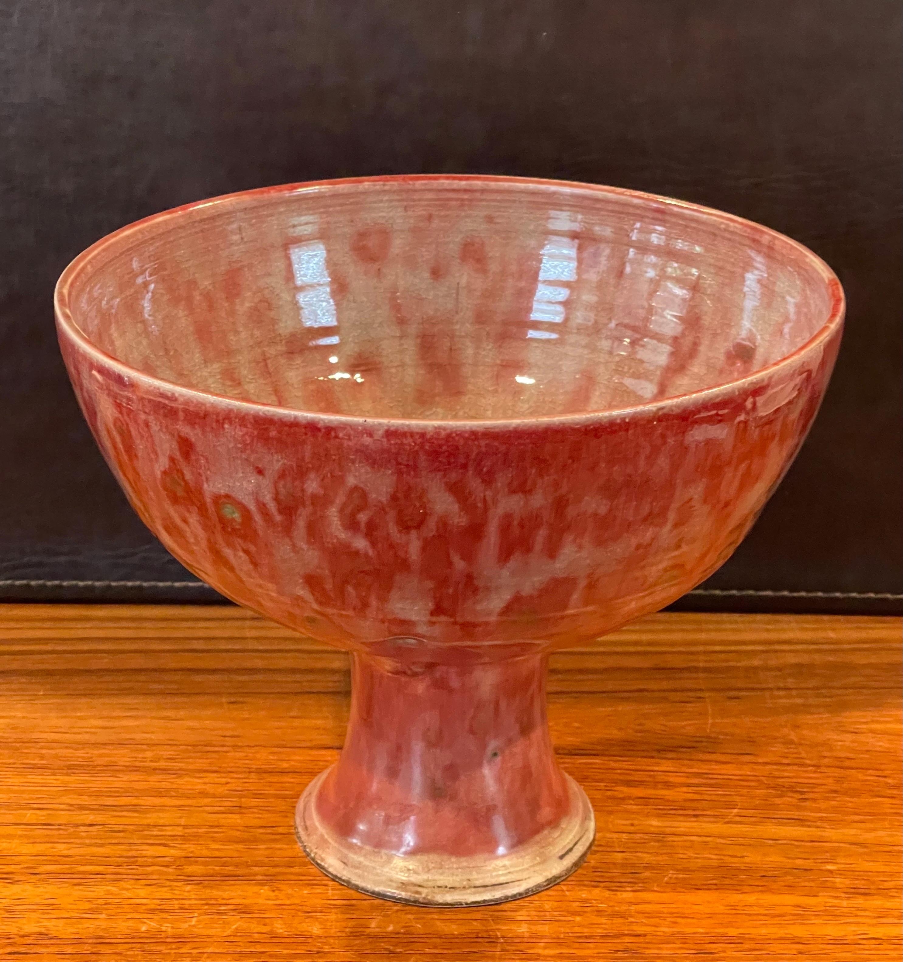 Glazed MCM Stoneware Studio Pottery Bowl on Pedestal by Amy Donaldson For Sale