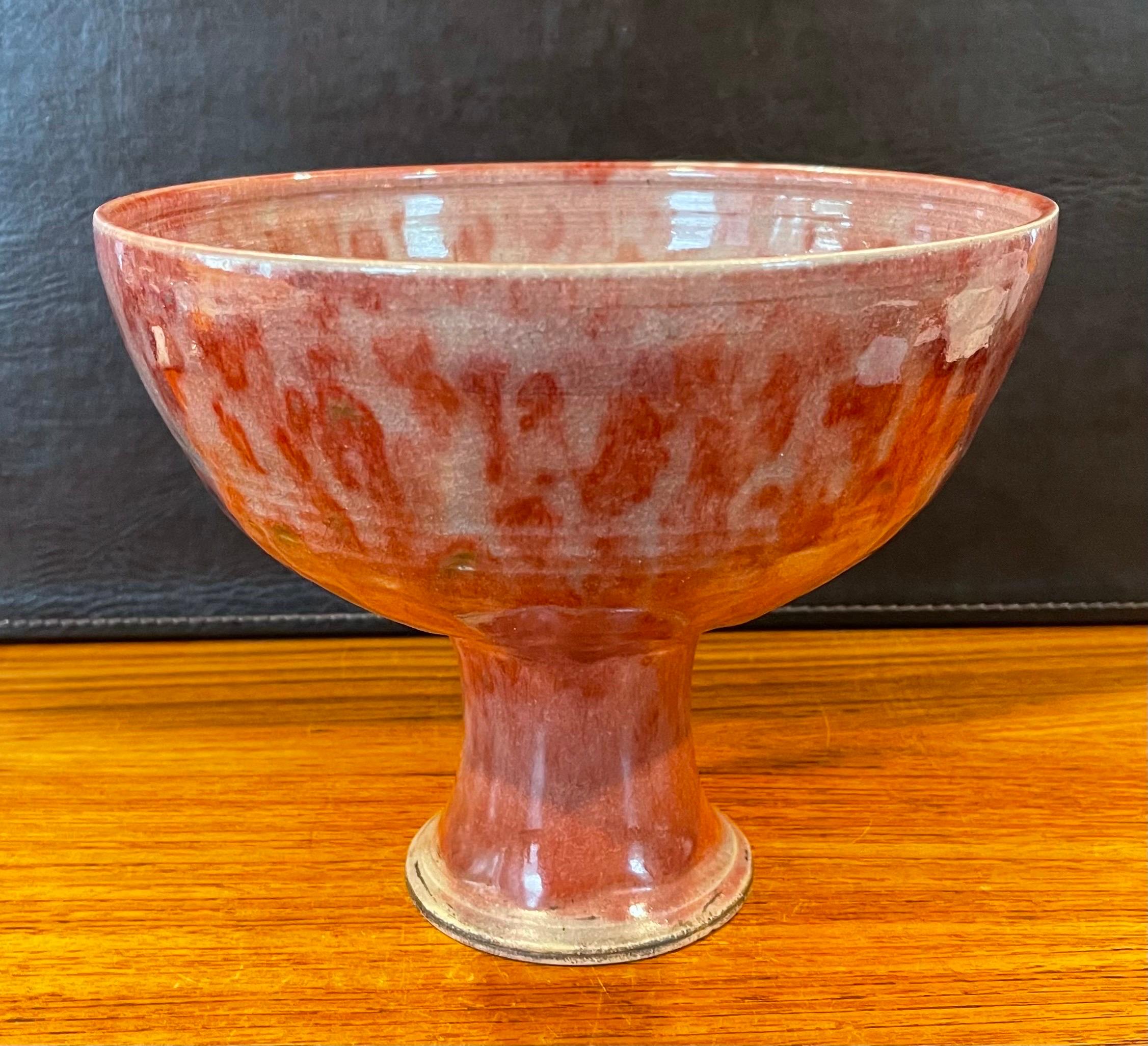 MCM Stoneware Studio Pottery Bowl on Pedestal by Amy Donaldson For Sale 2