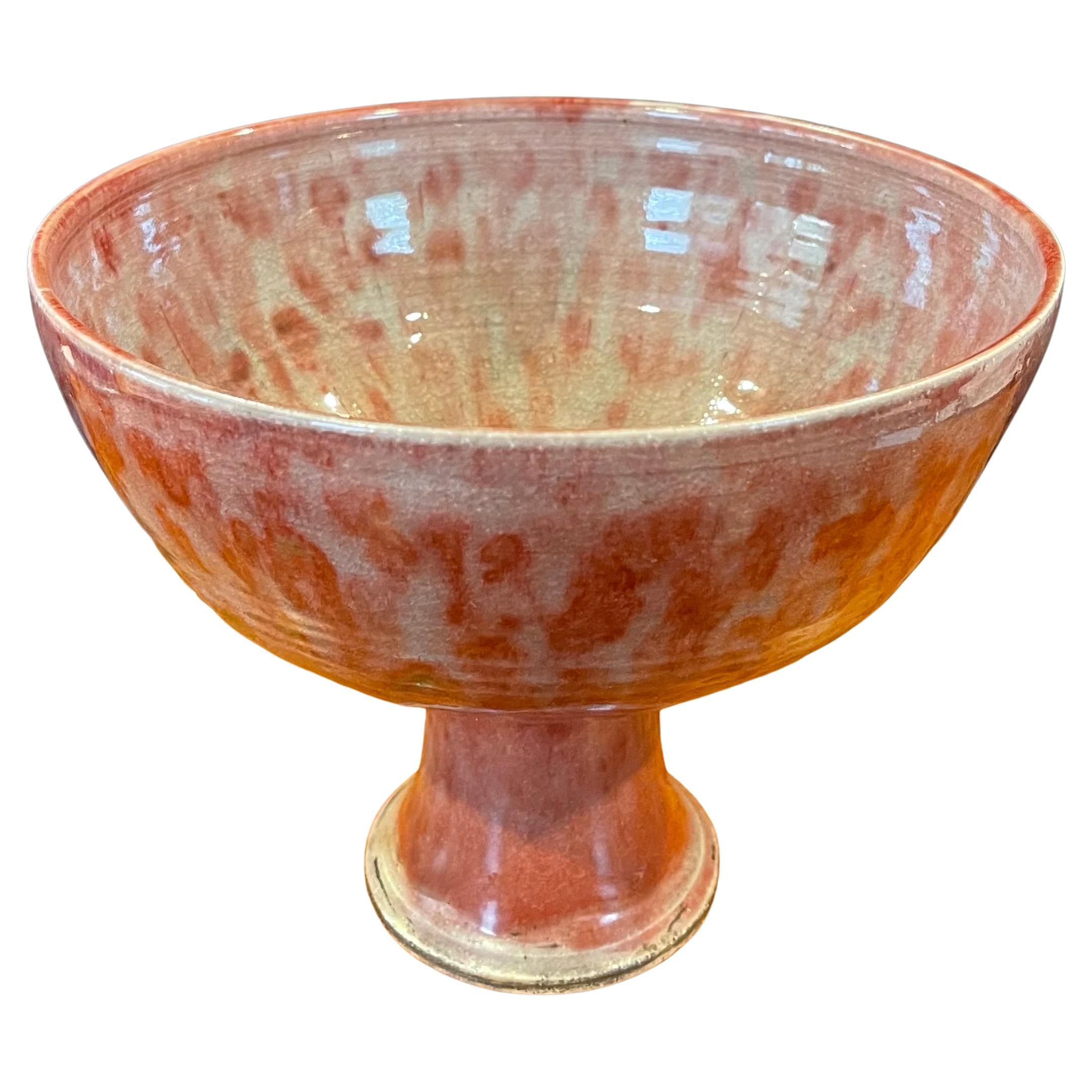 MCM Stoneware Studio Pottery Bowl on Pedestal by Amy Donaldson For Sale