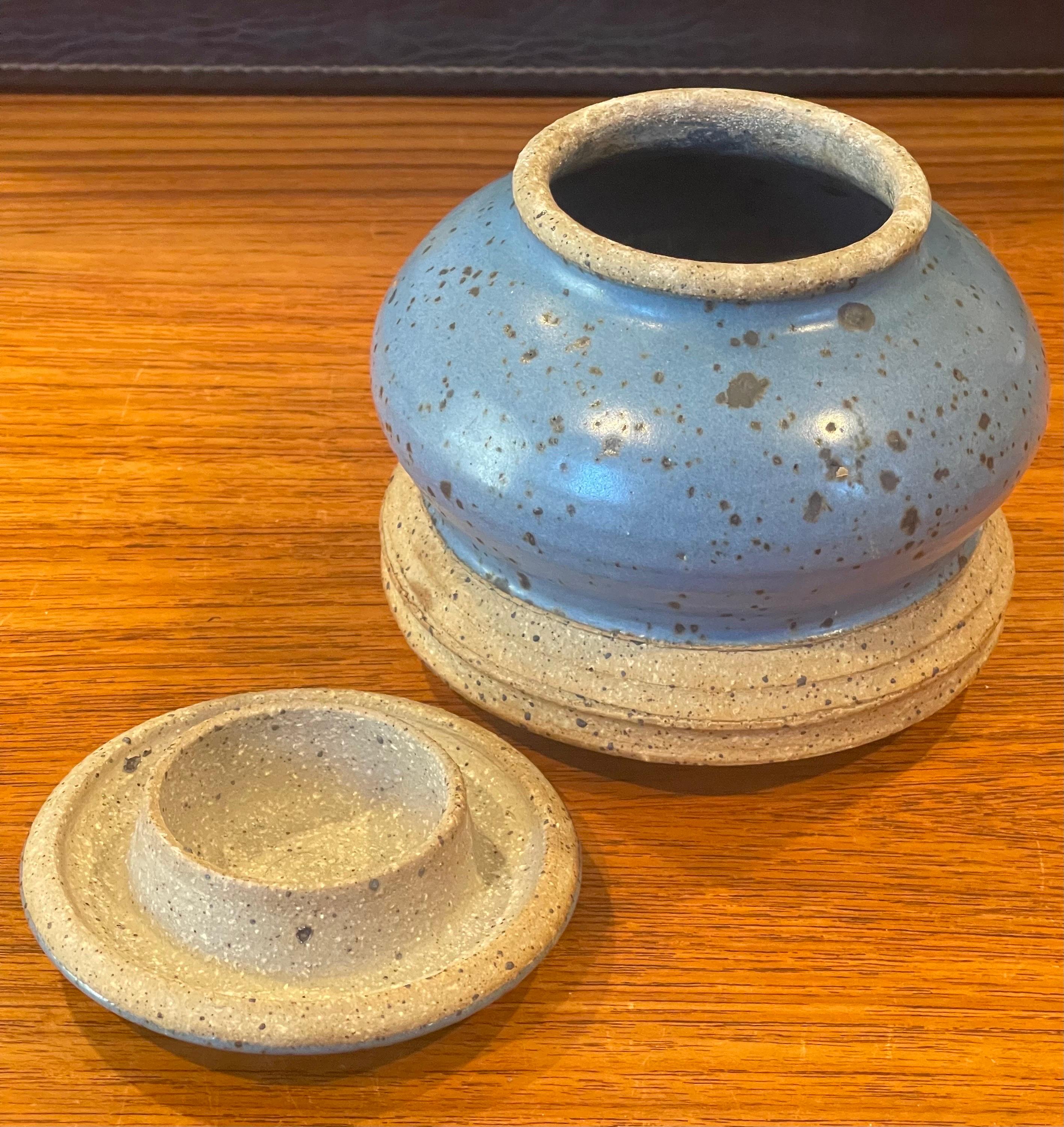 Glazed MCM Stoneware Studio Pottery Jar with Lid For Sale