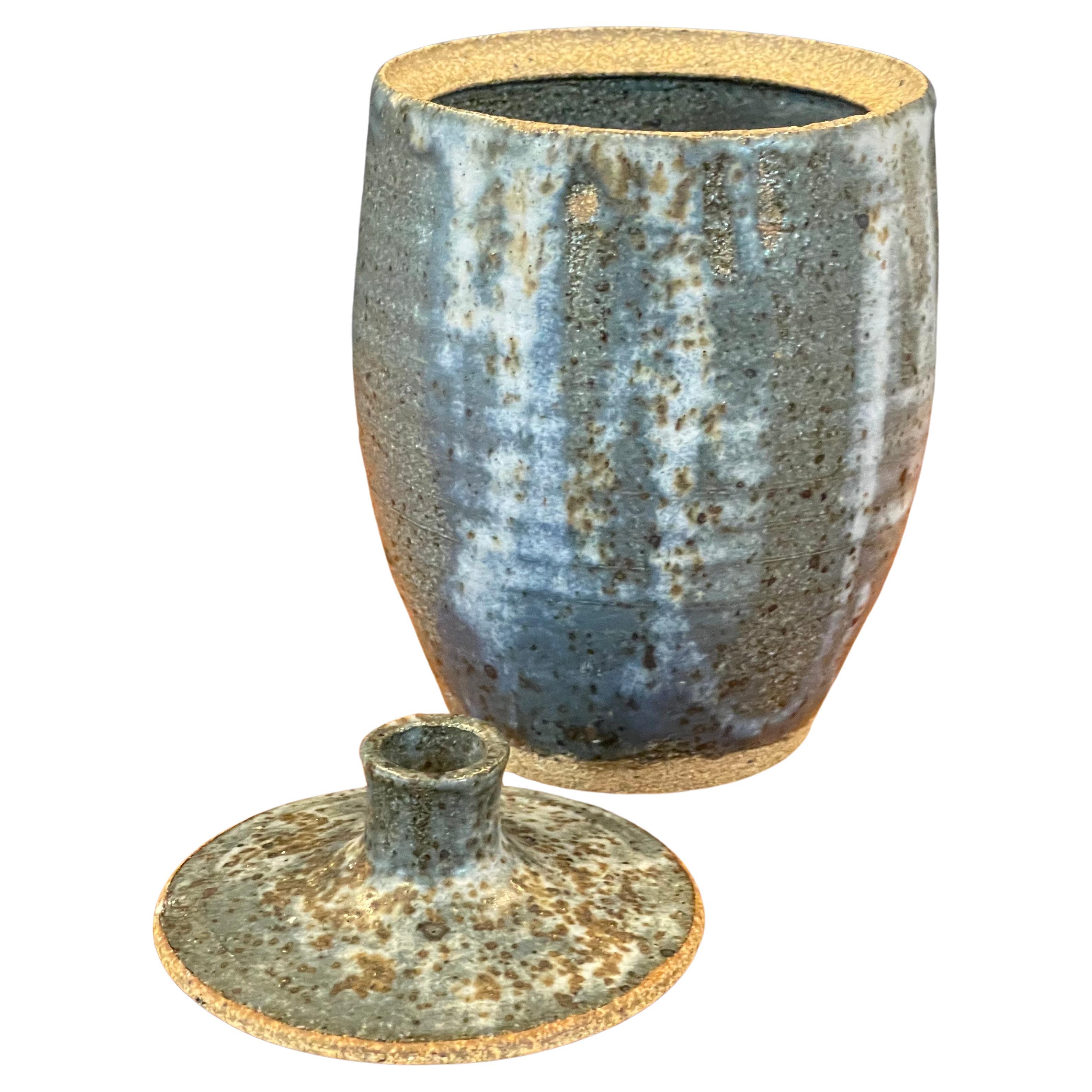 MCM stoneware studio pottery lidded jar signed by artist 