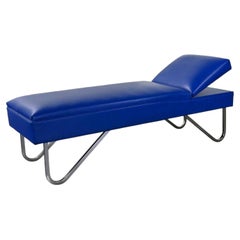 MCM to Modern Chaise Daybed Adjustable Back Royal Blue Vinyl and Chrome