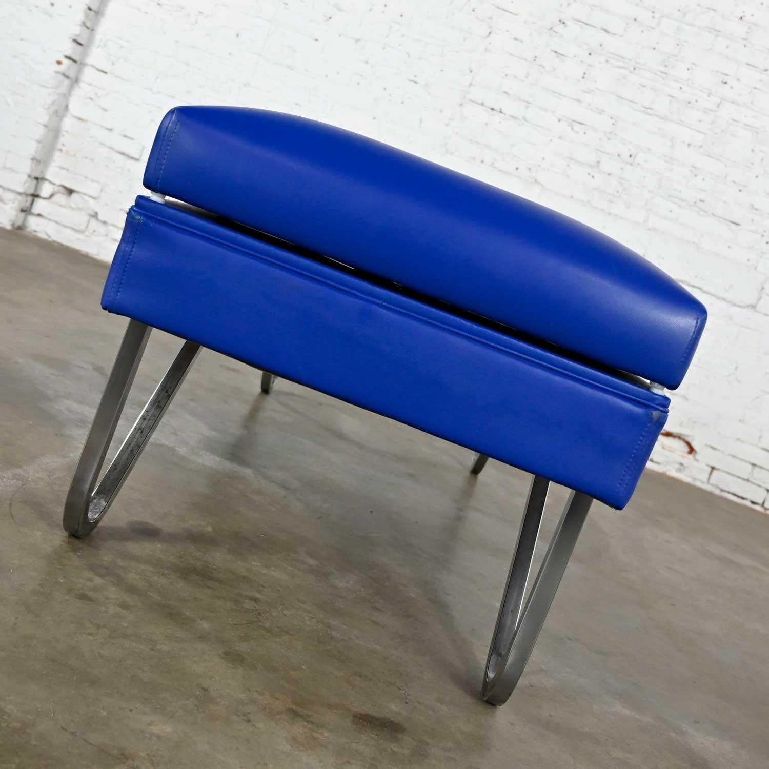 Faux Leather MCM Streamline Modern Industrial Royal Blue Vinyl & Chrome Adjustable Chaise For Sale