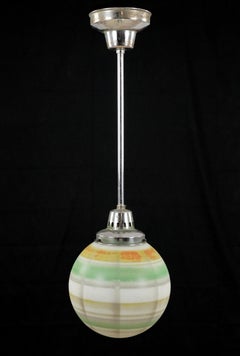 MCM Striped Glass Globe Nickel Steel Pendant Light 27.5 In. Drop