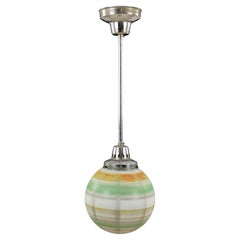 MCM Striped Glass Globe Nickel Steel Pendant Light 27.5 In. Drop