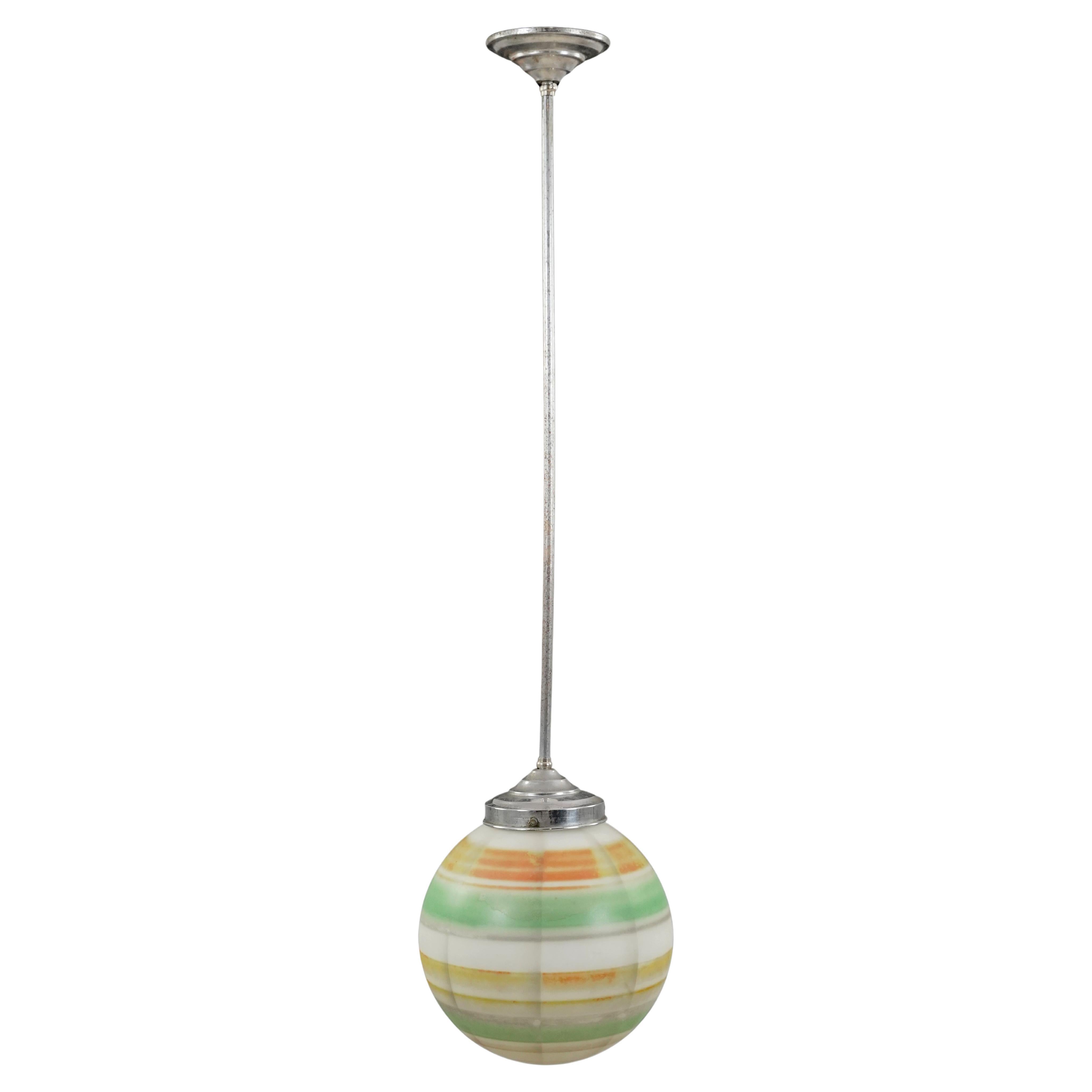 MCM Striped Glass Globe Nickel Steel Pendant Light 34.5 in. Drop