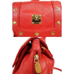 MCM Studded 232818 Red Leather Backpack