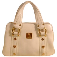 Vintage MCM Studded Boston 869329 Beige Leather Tote