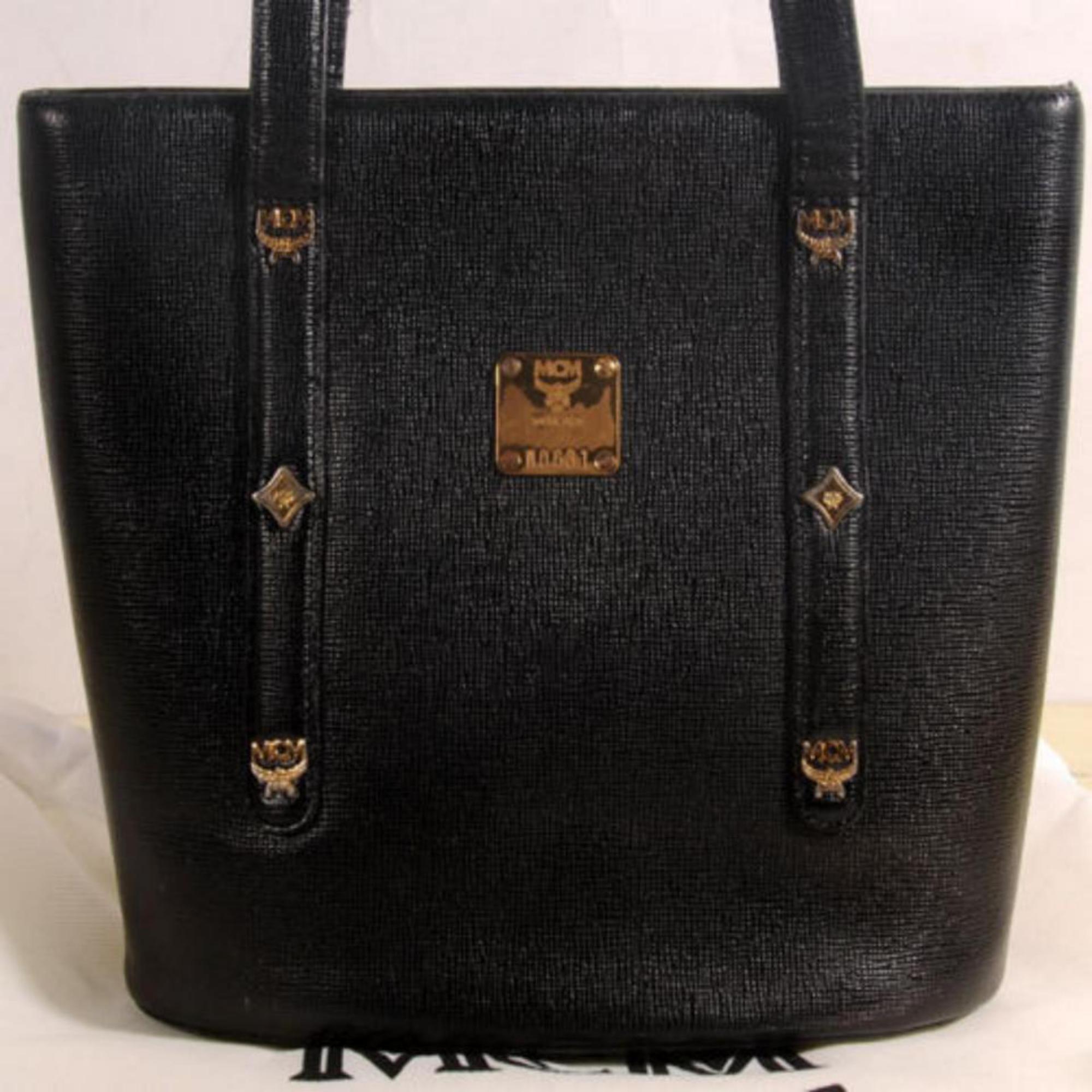 MCM Studded Bucket 868829 Black Leather Tote For Sale 3