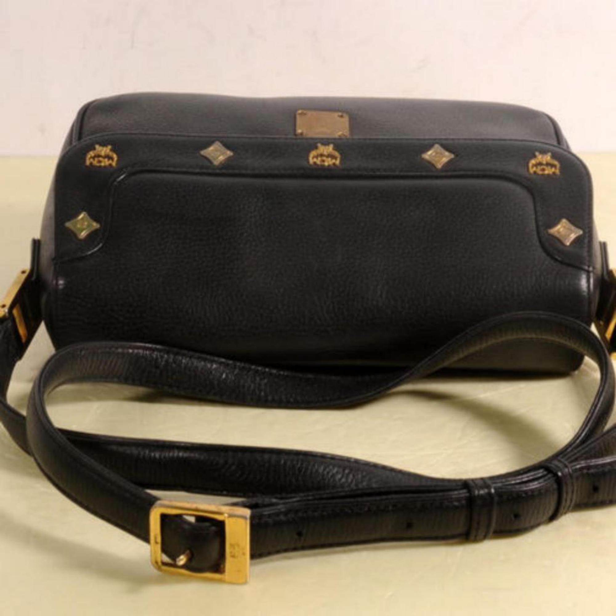 MCM Studded Camera 868503 Black Leather Shoulder Bag In Good Condition For Sale In Forest Hills, NY