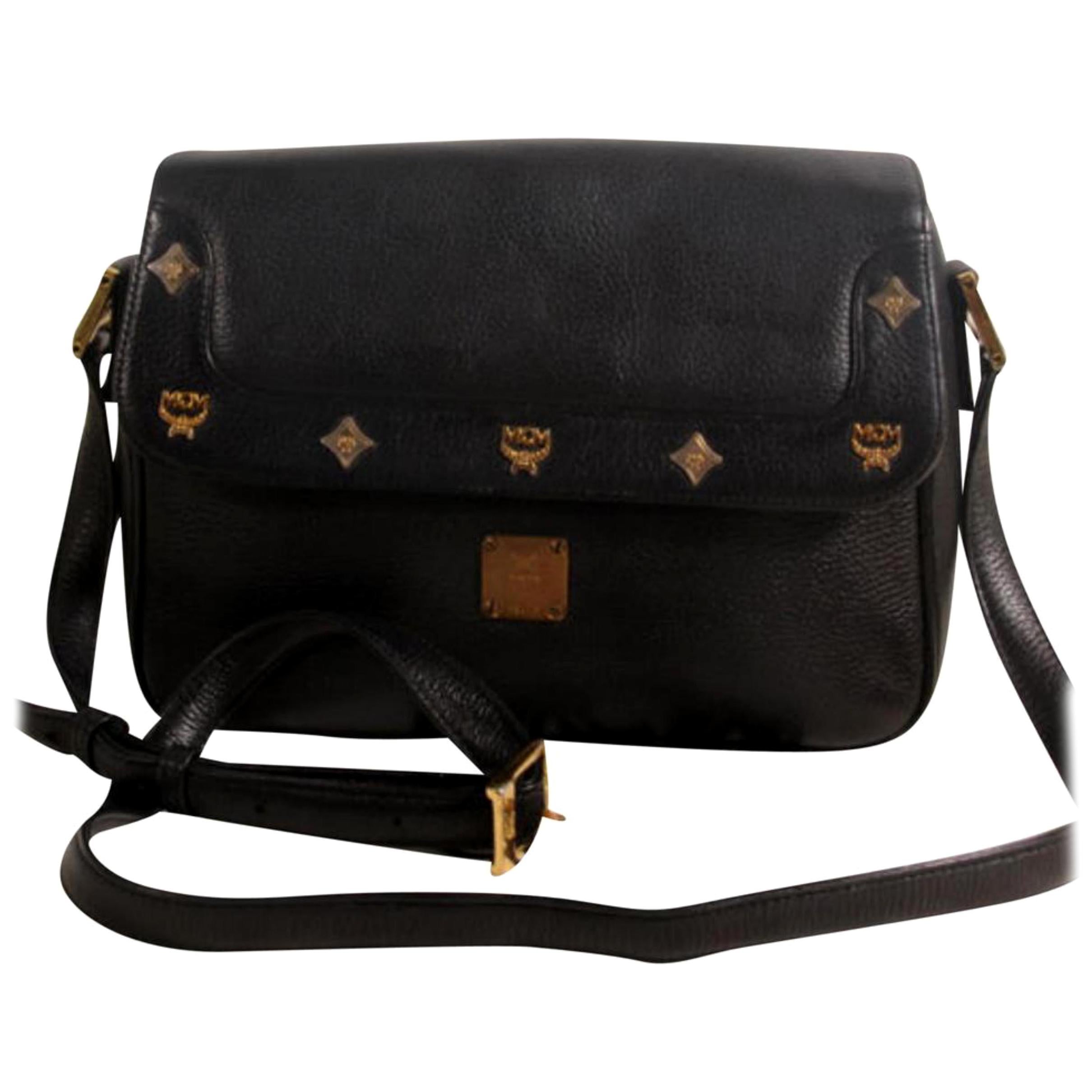 MCM Studded Camera 868503 Black Leather Shoulder Bag For Sale