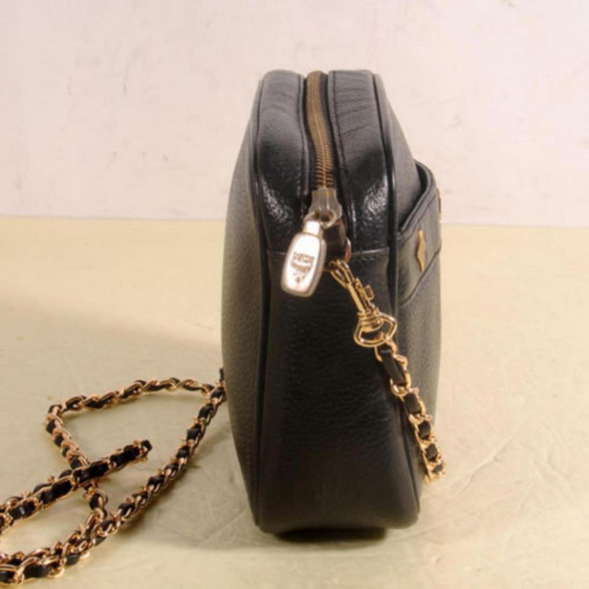 MCM Studded Camera Chain 869703 Black Leather Cross Body Bag For Sale 6