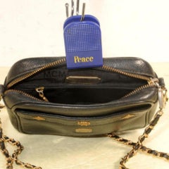 MCM Studded Camera Chain 869703 Black Leather Cross Body Bag