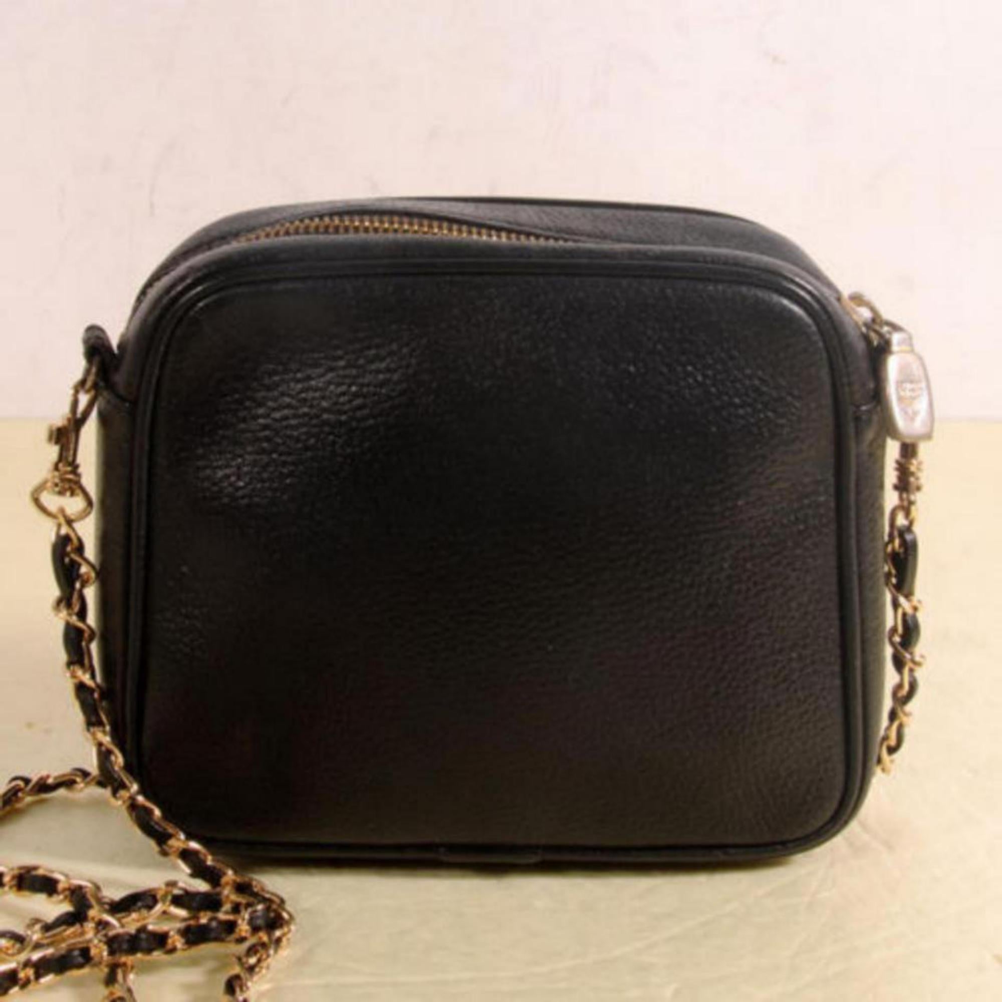 MCM Studded Camera Chain 869703 Black Leather Cross Body Bag For Sale 2