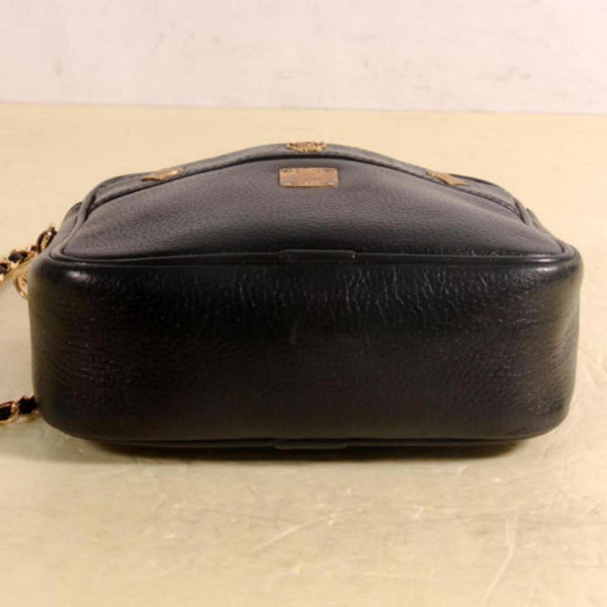 MCM Studded Camera Chain 869703 Black Leather Cross Body Bag For Sale 5