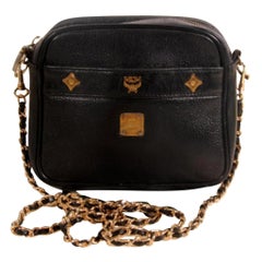 Vintage MCM Studded Camera Chain 869703 Black Leather Cross Body Bag
