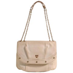 MCM Studded Chain Flap 869245 White Leather Shoulder Bag