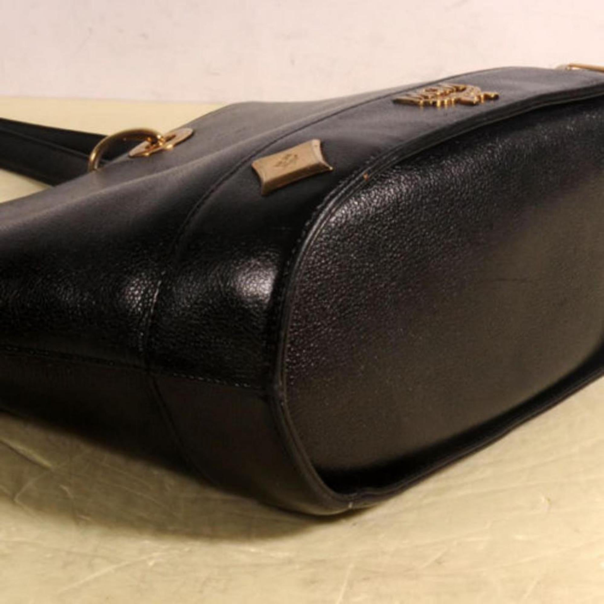 MCM Studded Charm Tote 869443 Black Leather Shoulder Bag For Sale 7