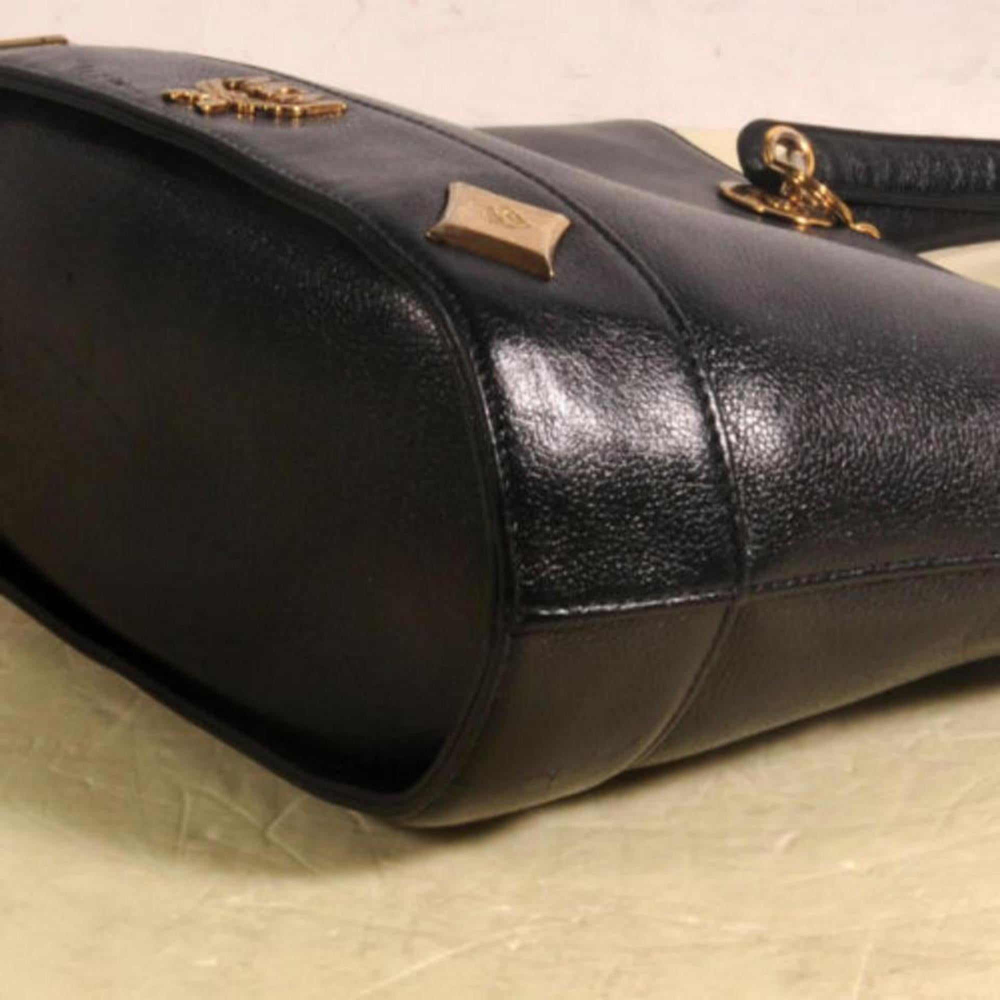 MCM Studded Charm Tote 869443 Black Leather Shoulder Bag For Sale 8