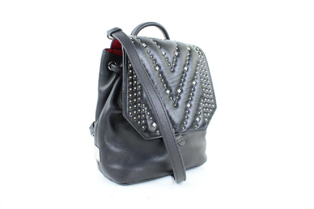 MCM Studded Diamond Disco Mini 2m915c Black Leather Backpack In New Condition For Sale In Dix hills, NY