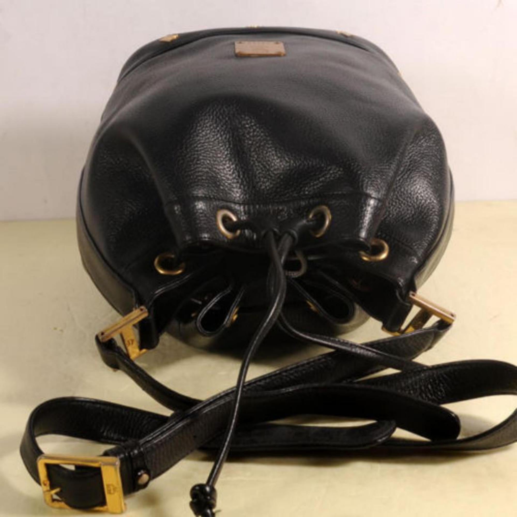 Women's MCM Studded Drawstring Bucket 868499 Black Leather Cross Body Bag For Sale