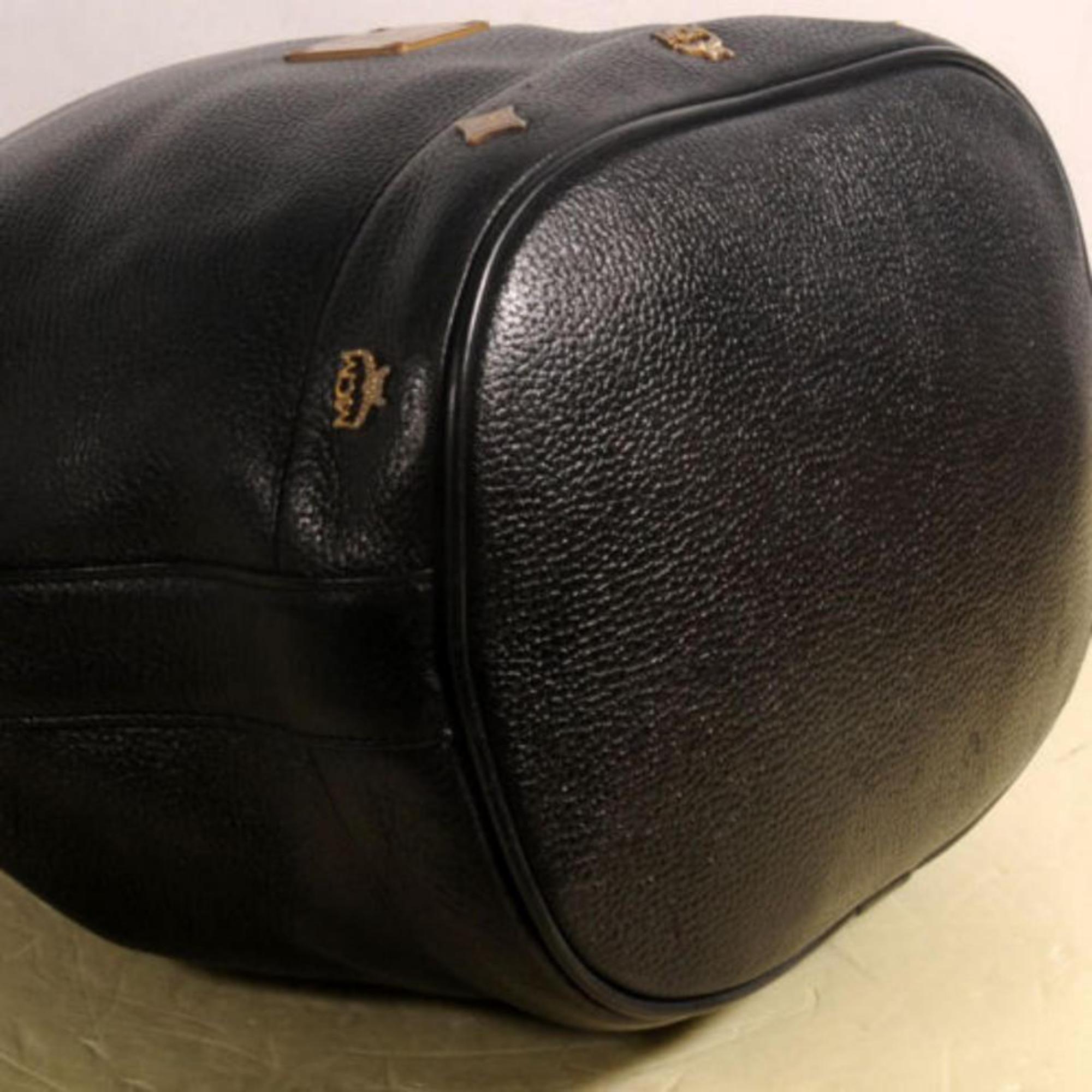 MCM Studded Drawstring Bucket 868499 Black Leather Cross Body Bag For Sale 2