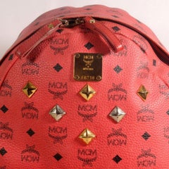 MCM Studded Medium Stark 868848 Red Coated Canvas Backpack