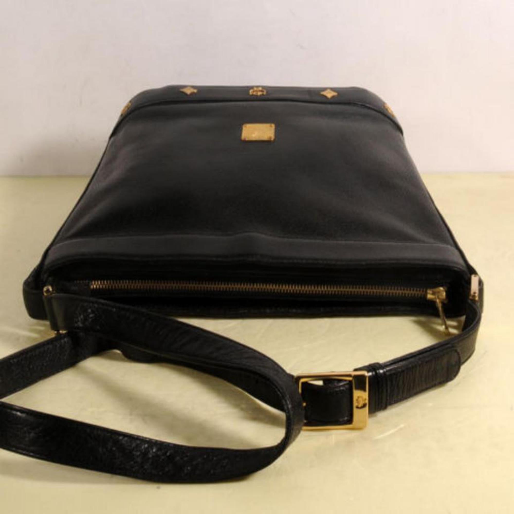 MCM Studded Messenger 868827 Black Leather Cross Body Bag For Sale 7