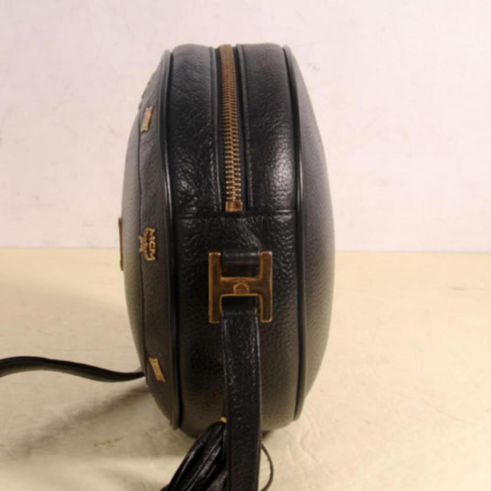 MCM Studded Tambourine Cute 869705 Black Leather Cross Body Bag For Sale 5